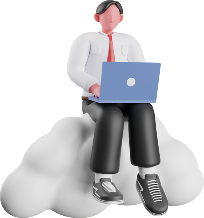 Businessman flying in the sky and working 3D Illustration